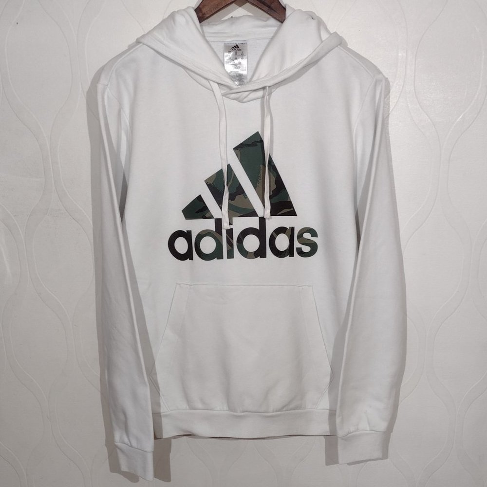 Adidas Camo Logo Hoodie Sweatshirt Size S Womens White - Picture 1 of 13